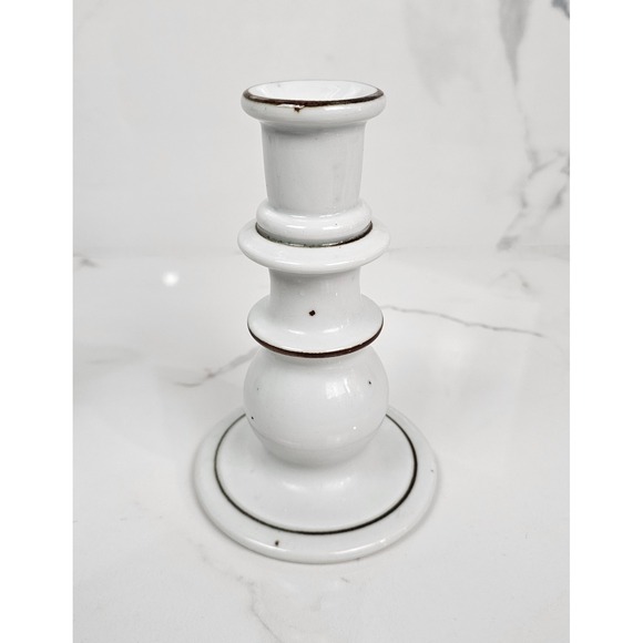 Dansk International Designs Pair Ceramic Candlesticks White Brown Trim Japan - Picture 2 of 6